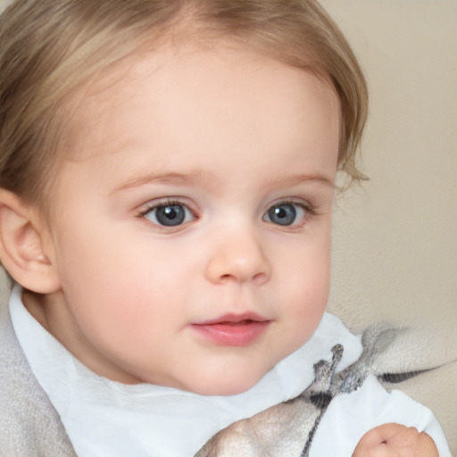 Neutral white child female with medium  brown hair and blue eyes