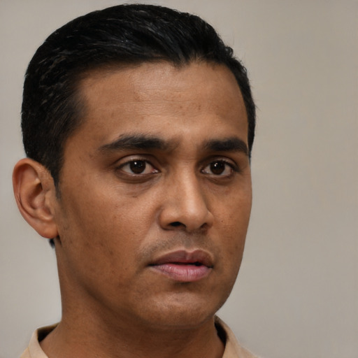 Neutral latino young-adult male with short  brown hair and brown eyes