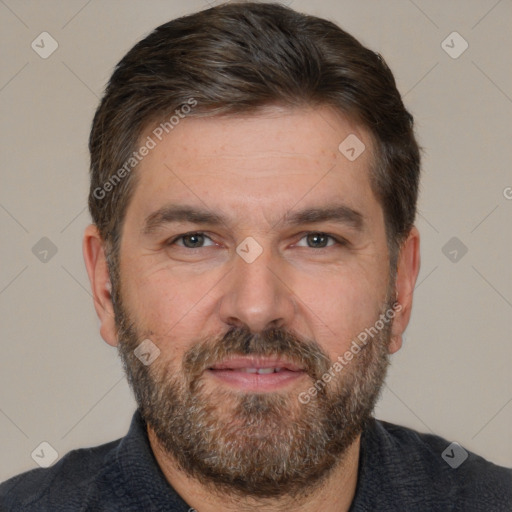 Neutral white adult male with short  brown hair and brown eyes