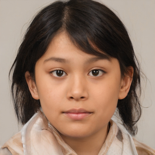 Neutral asian child female with medium  brown hair and brown eyes