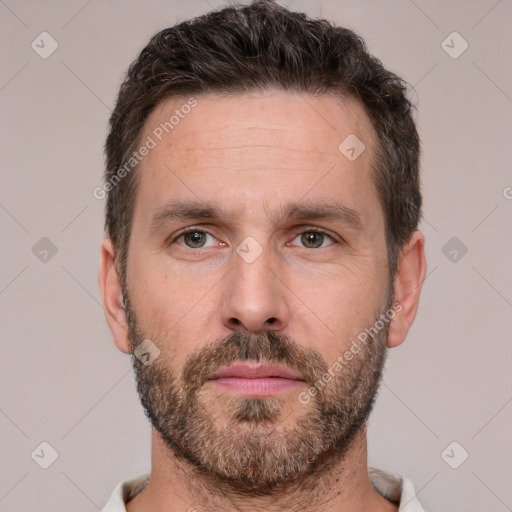 Neutral white adult male with short  brown hair and brown eyes