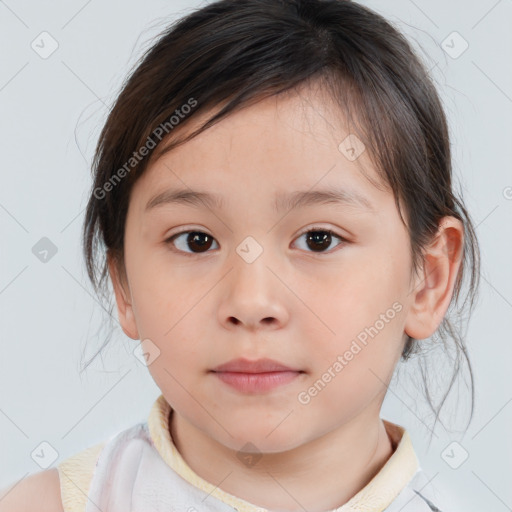 Neutral white child female with medium  brown hair and brown eyes