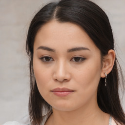 Neutral asian young-adult female with medium  brown hair and brown eyes