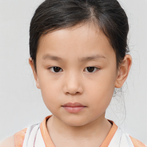 Neutral asian child female with short  brown hair and brown eyes