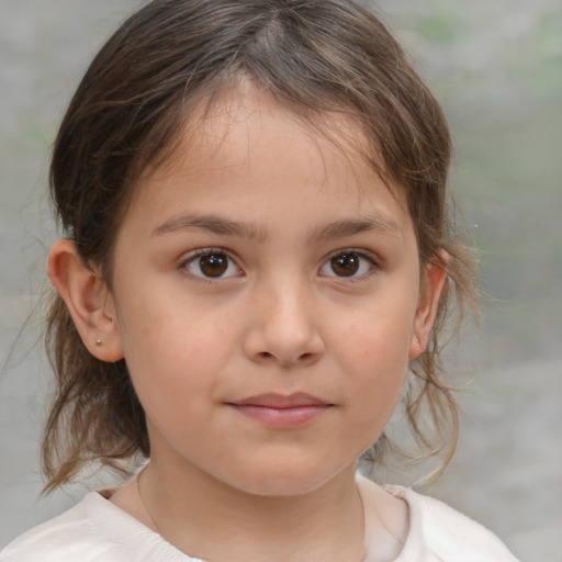 Neutral white child female with medium  brown hair and brown eyes