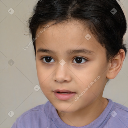 Neutral white child female with short  brown hair and brown eyes