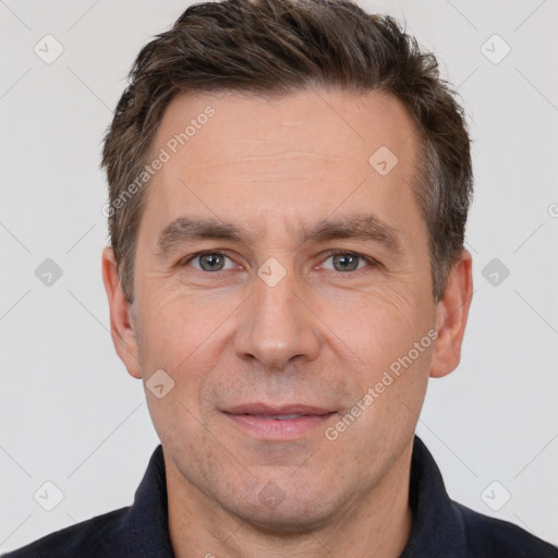 Neutral white adult male with short  brown hair and brown eyes