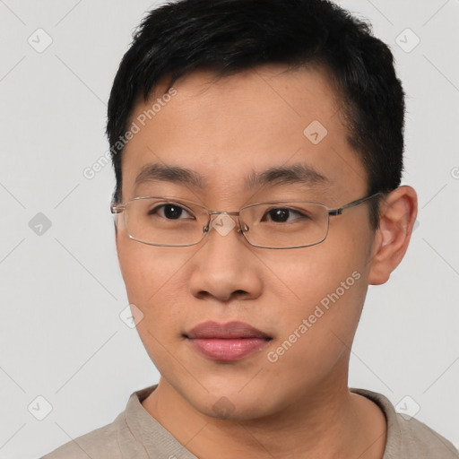 Neutral asian young-adult male with short  black hair and brown eyes