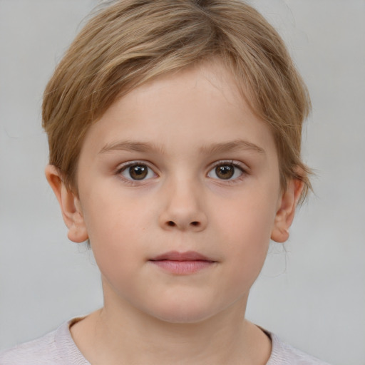 Neutral white child female with short  brown hair and grey eyes