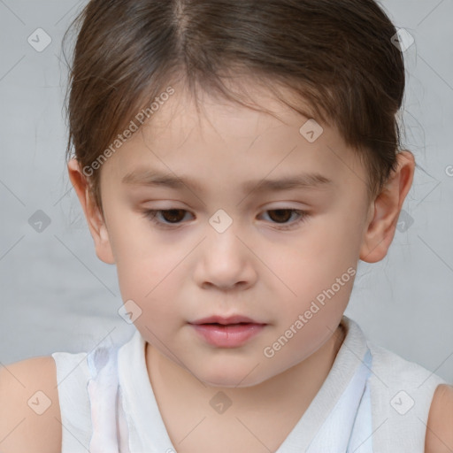 Neutral white child female with short  brown hair and brown eyes