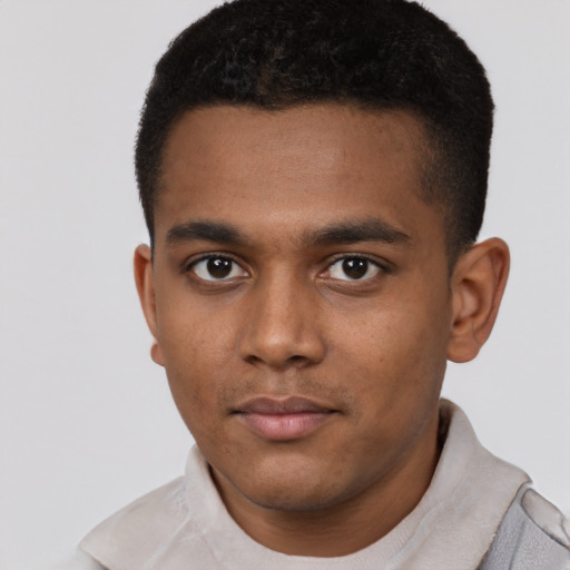 Neutral black young-adult male with short  brown hair and brown eyes