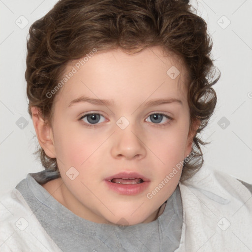 Neutral white child female with short  brown hair and brown eyes