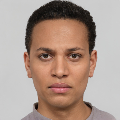 Neutral latino young-adult male with short  brown hair and brown eyes