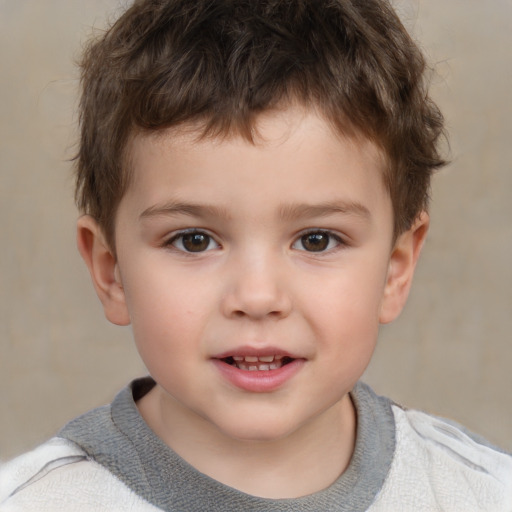 Joyful white child male with short  brown hair and brown eyes