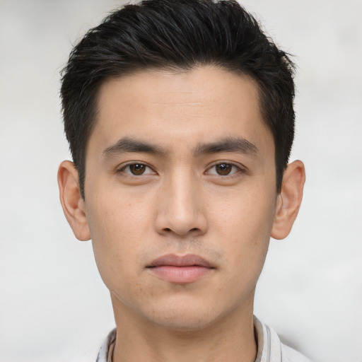 Neutral asian young-adult male with short  brown hair and brown eyes