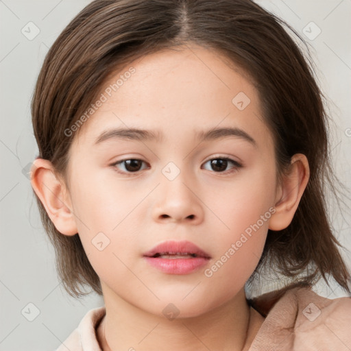 Neutral white child female with medium  brown hair and brown eyes