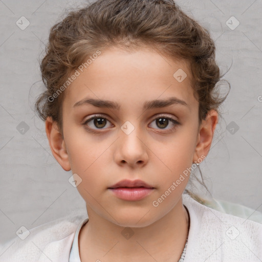 Neutral white child female with short  brown hair and brown eyes