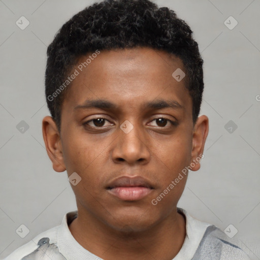 Neutral black young-adult male with short  brown hair and brown eyes