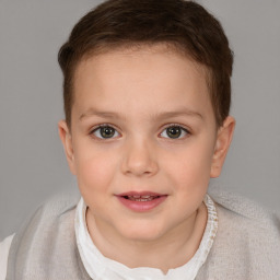 Joyful white child female with short  brown hair and brown eyes