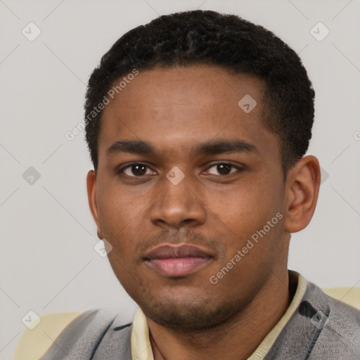 Neutral latino young-adult male with short  brown hair and brown eyes
