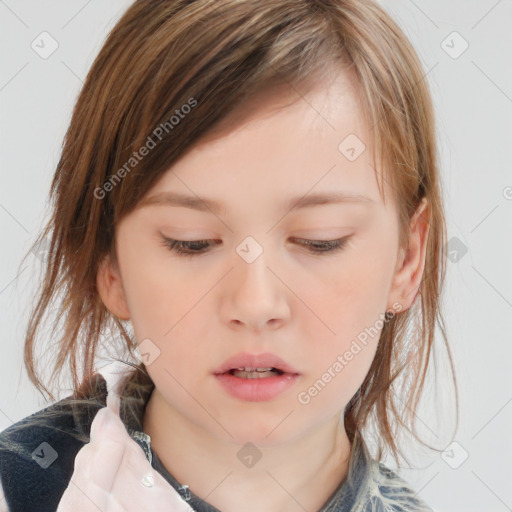 Neutral white child female with medium  brown hair and brown eyes