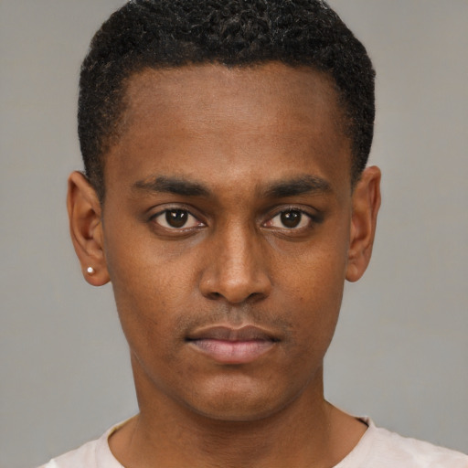 Neutral black young-adult male with short  brown hair and brown eyes
