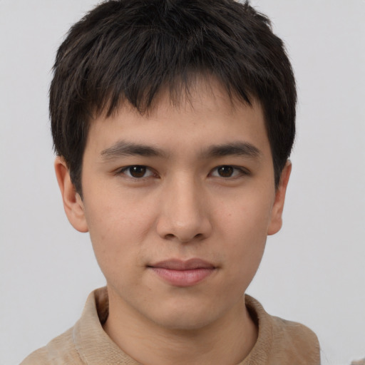 Neutral asian young-adult male with short  brown hair and brown eyes