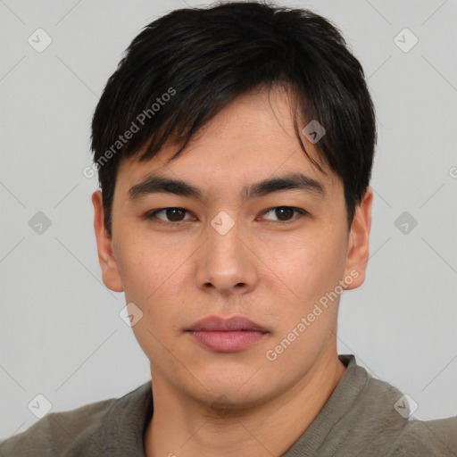 Neutral asian young-adult male with short  black hair and brown eyes