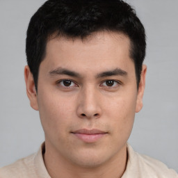 Neutral asian young-adult male with short  brown hair and brown eyes