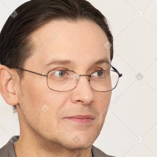 Neutral white adult male with short  brown hair and brown eyes