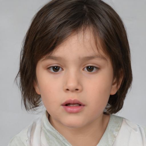 Neutral white child female with medium  brown hair and brown eyes