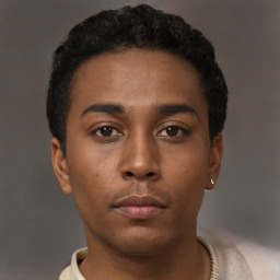 Neutral black young-adult male with short  brown hair and brown eyes