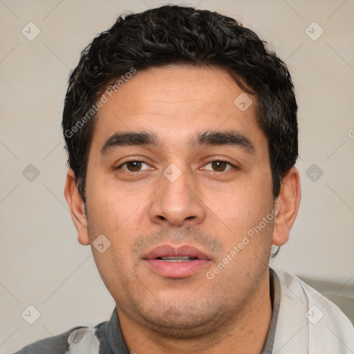 Neutral white young-adult male with short  black hair and brown eyes