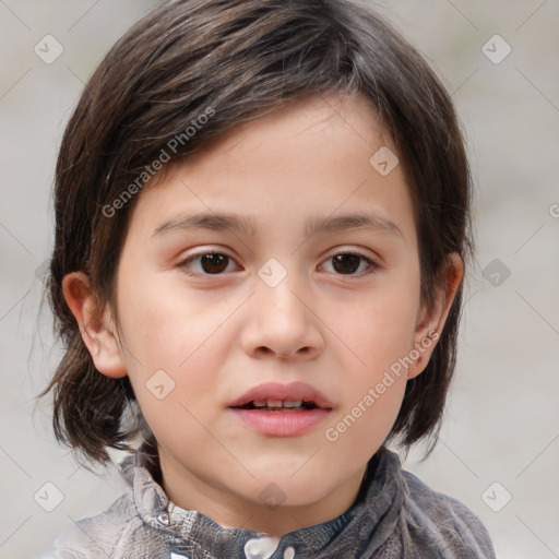 Neutral white child female with medium  brown hair and brown eyes