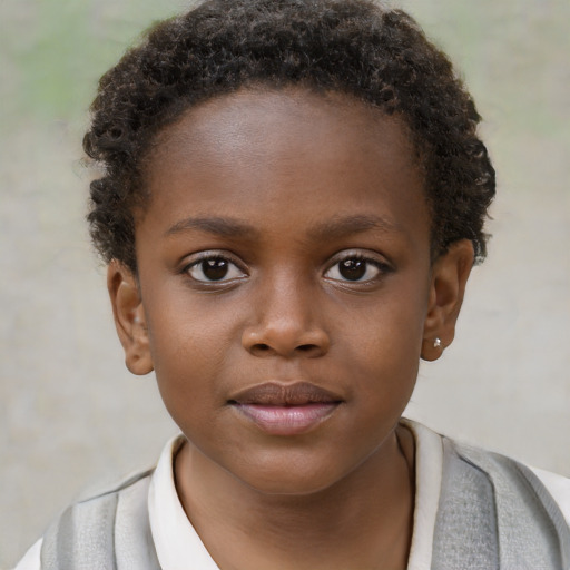 Neutral black child female with short  brown hair and brown eyes