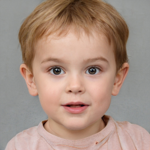 Neutral white child female with short  brown hair and brown eyes