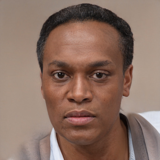 Neutral latino adult male with short  black hair and brown eyes
