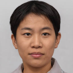 Neutral asian young-adult male with short  brown hair and brown eyes