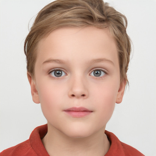 Neutral white child female with short  brown hair and blue eyes