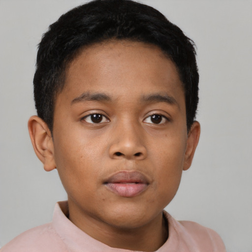 Neutral asian child male with short  brown hair and brown eyes