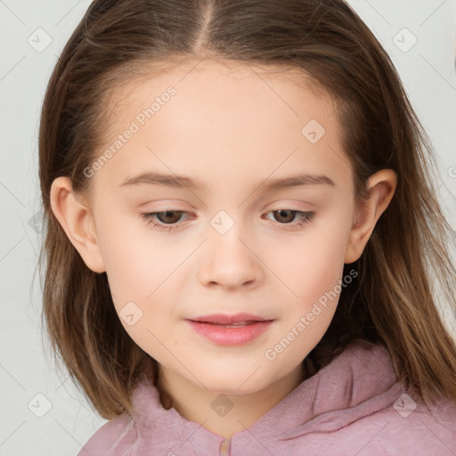 Neutral white child female with medium  brown hair and brown eyes