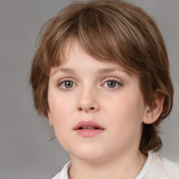 Neutral white child female with medium  brown hair and brown eyes