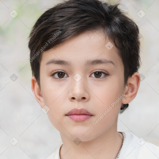 Neutral white child female with short  brown hair and brown eyes