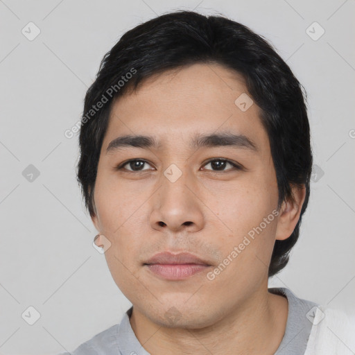 Neutral asian young-adult male with short  black hair and brown eyes