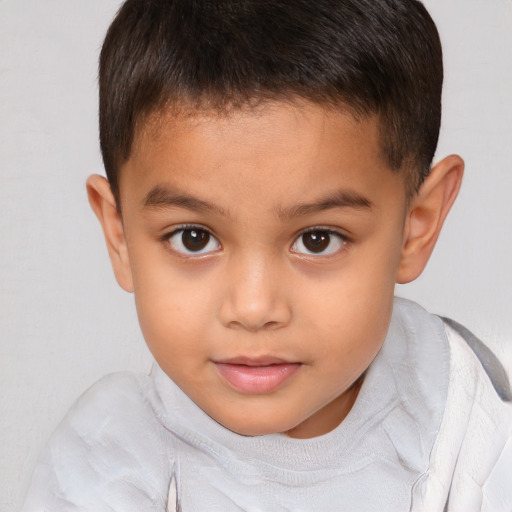 Joyful white child male with short  brown hair and brown eyes