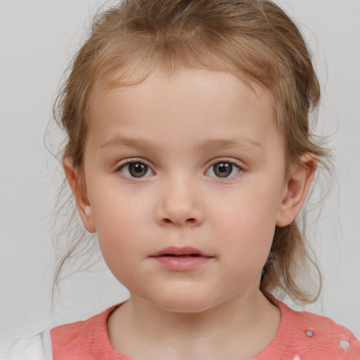 Neutral white child female with medium  brown hair and brown eyes