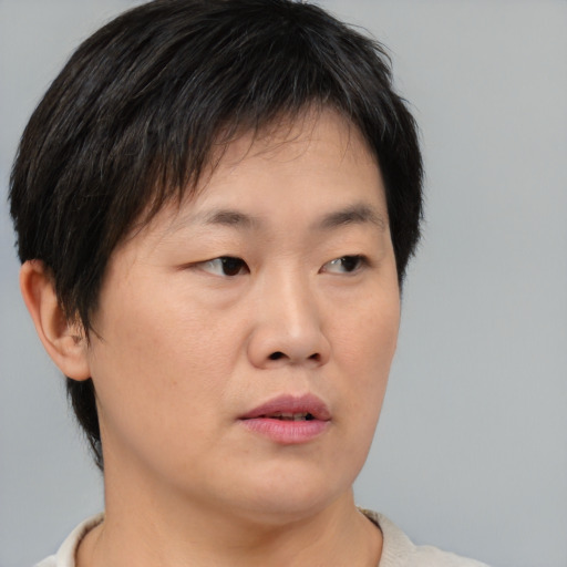 Neutral asian young-adult male with short  brown hair and brown eyes