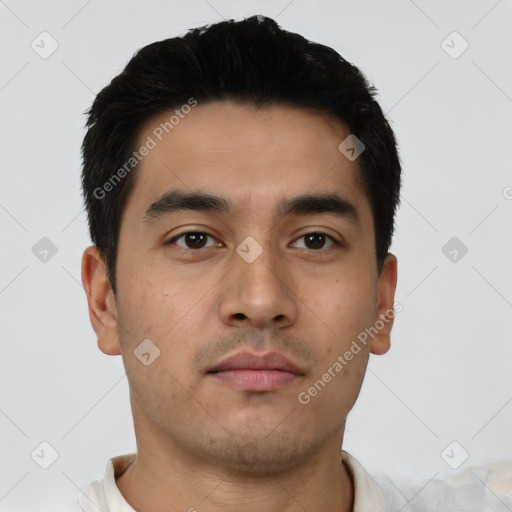 Neutral asian young-adult male with short  black hair and brown eyes