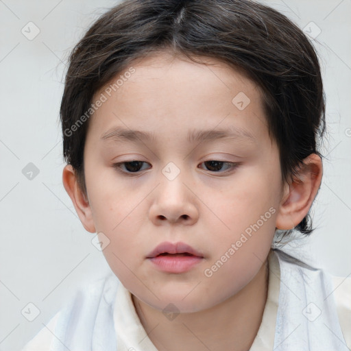 Neutral white child female with medium  brown hair and brown eyes