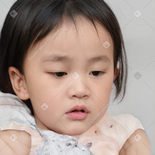 Neutral white child female with medium  brown hair and brown eyes